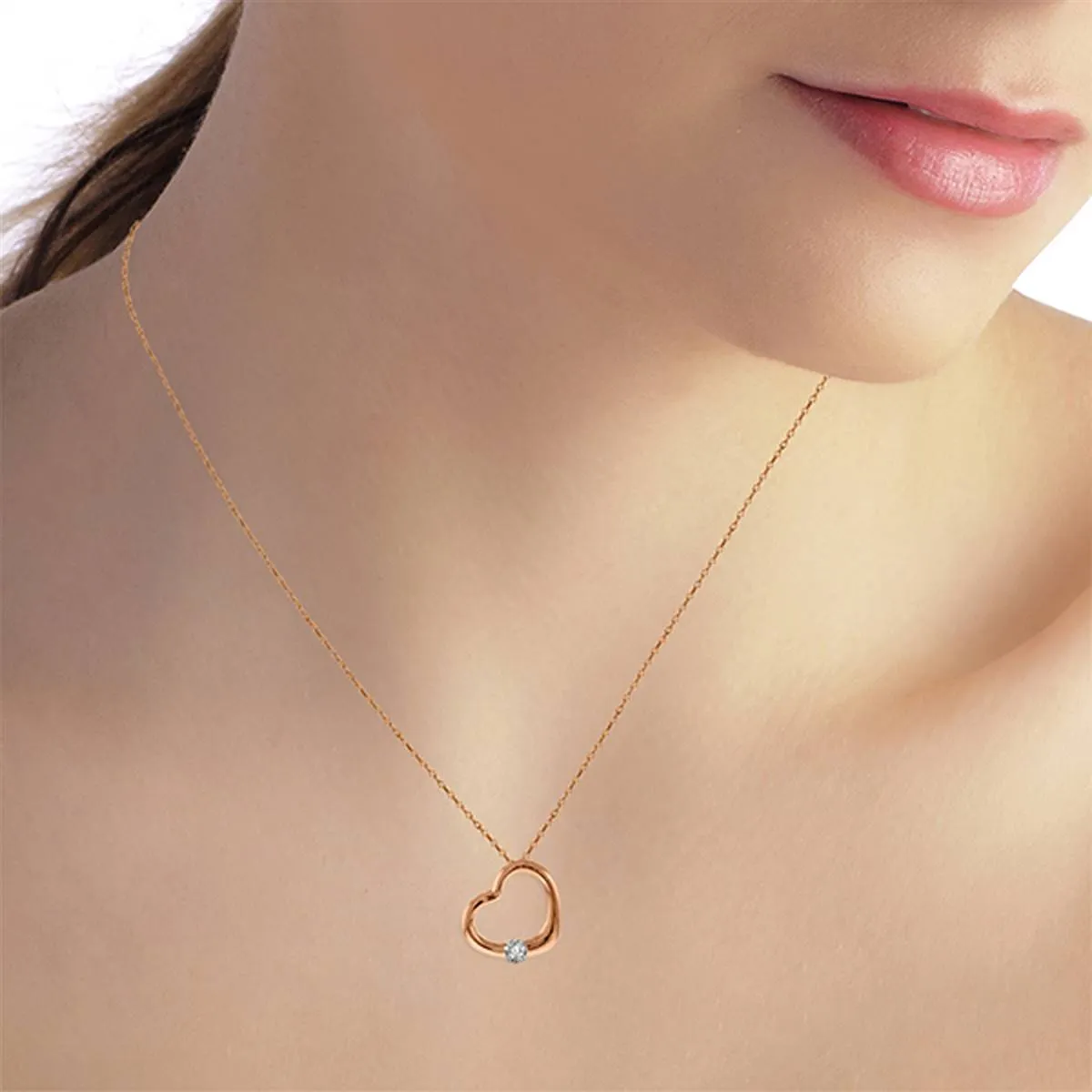 14K Solid Rose Gold Heart Natural Diamond Necklace