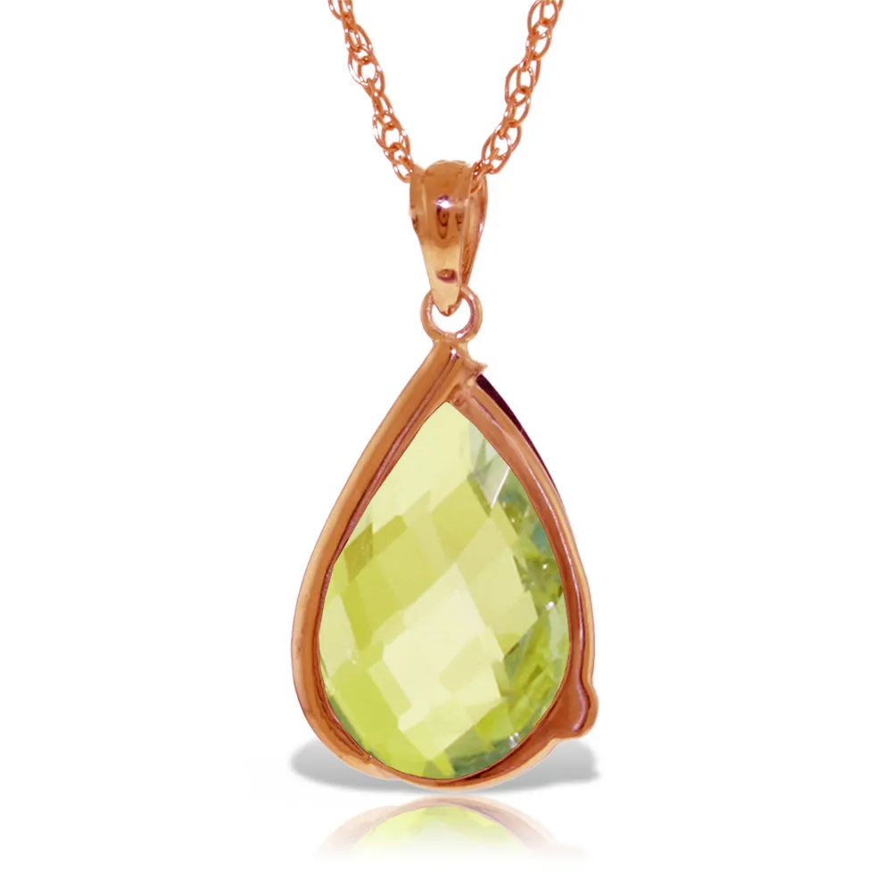 14K Solid Rose Gold Necklace w/ Briolette Checkerboard Cut Lemon Quartz & Diamond