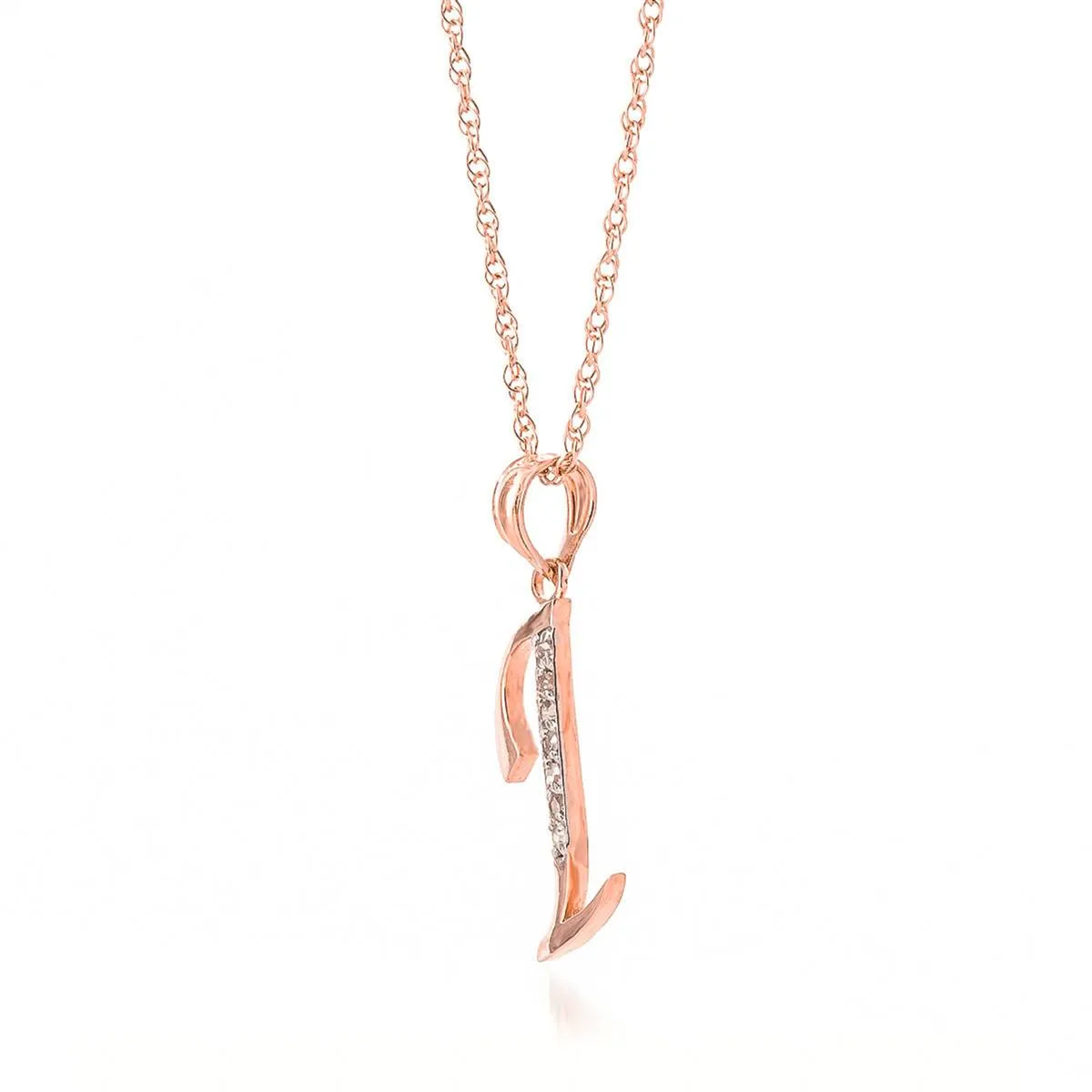 14K Solid Rose Gold Necklace w/ Natural Diamonds Initial 'i' Pendant