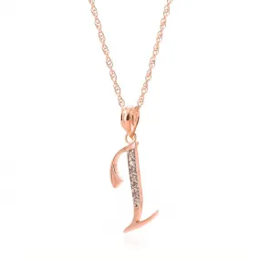 14K Solid Rose Gold Necklace w/ Natural Diamonds Initial 'i' Pendant