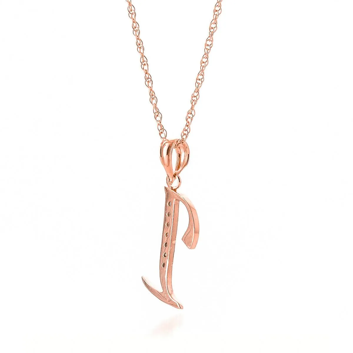 14K Solid Rose Gold Necklace w/ Natural Diamonds Initial 'i' Pendant