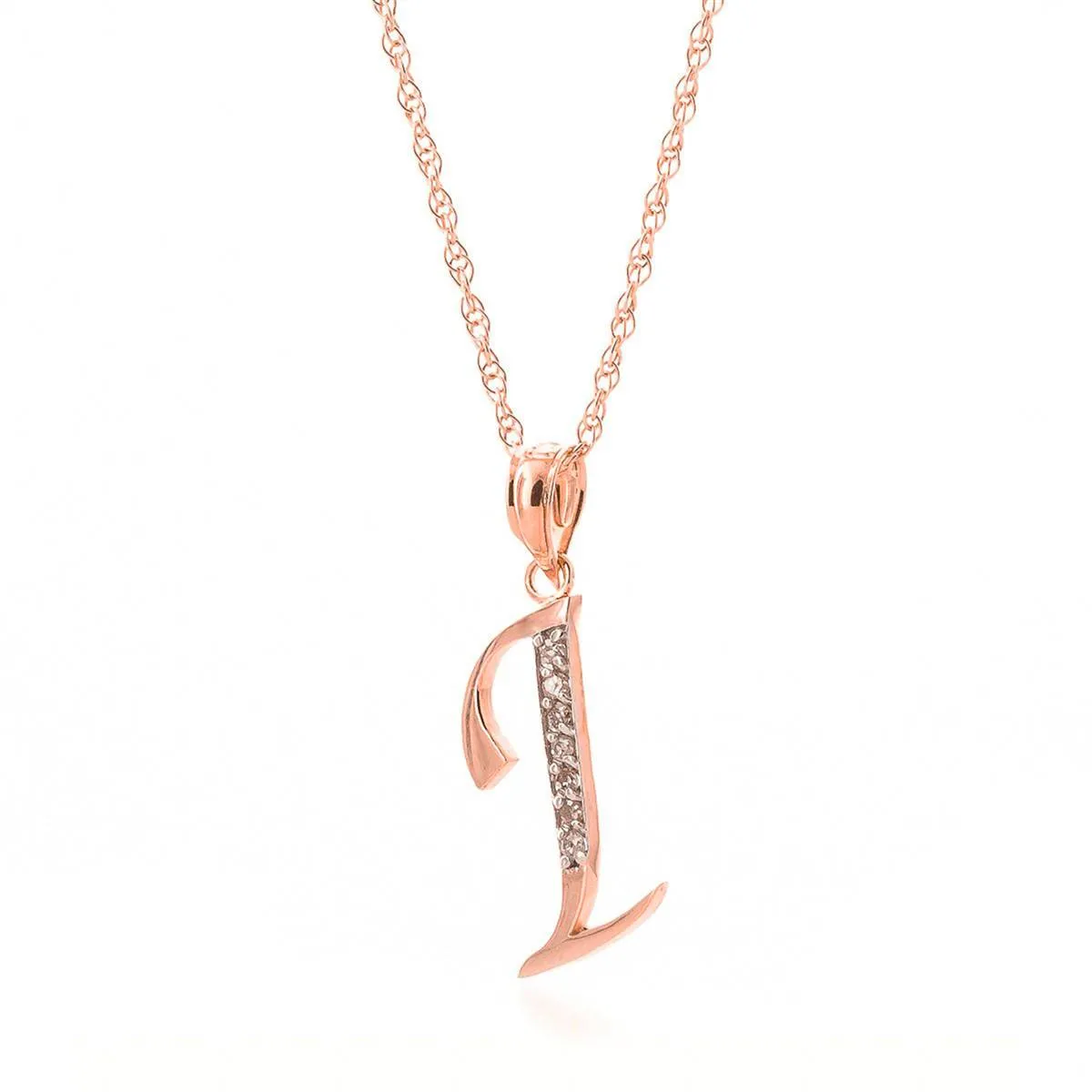 14K Solid Rose Gold Necklace w/ Natural Diamonds Initial 'i' Pendant