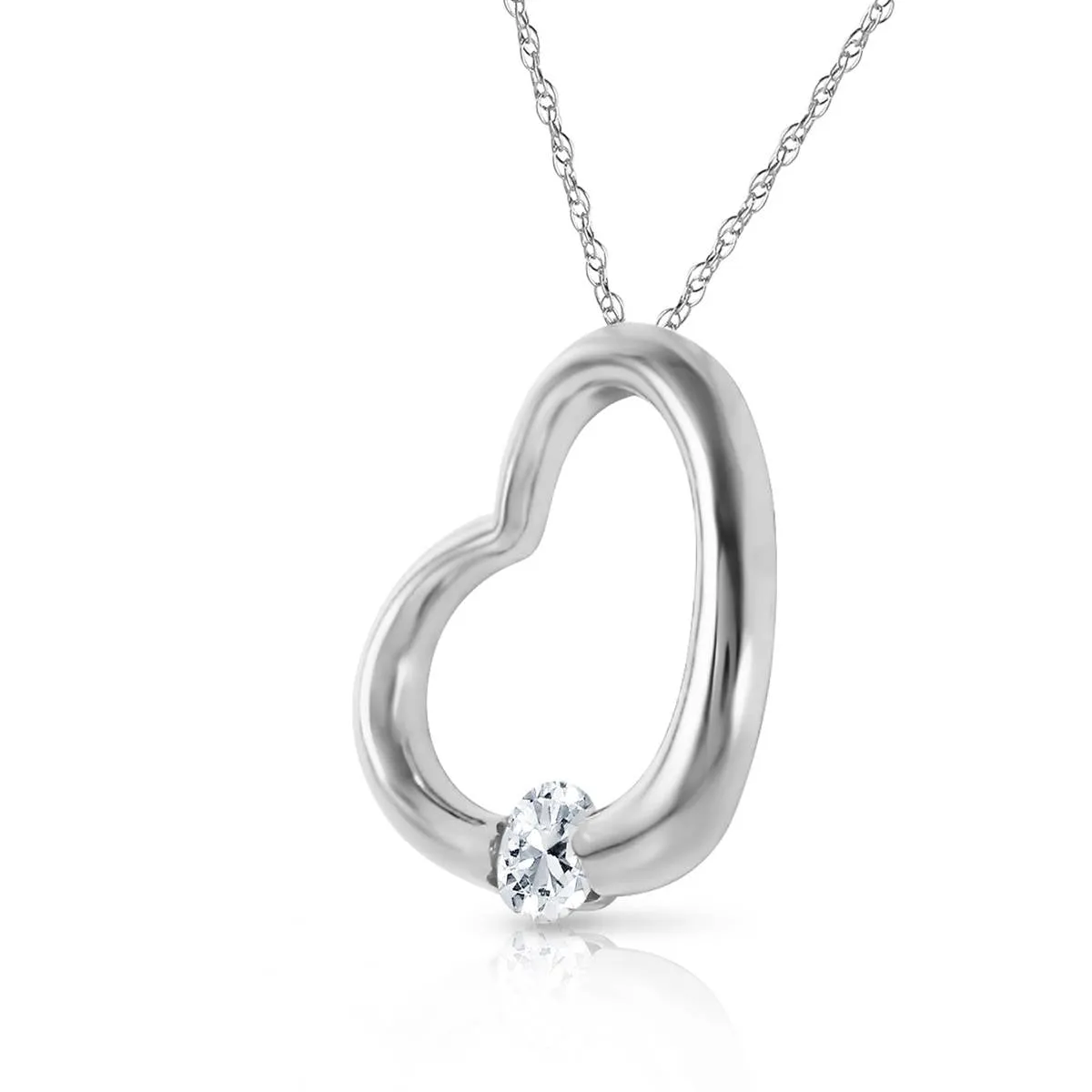 14K Solid White Gold Heart Necklace Natural Diamond Gemstone