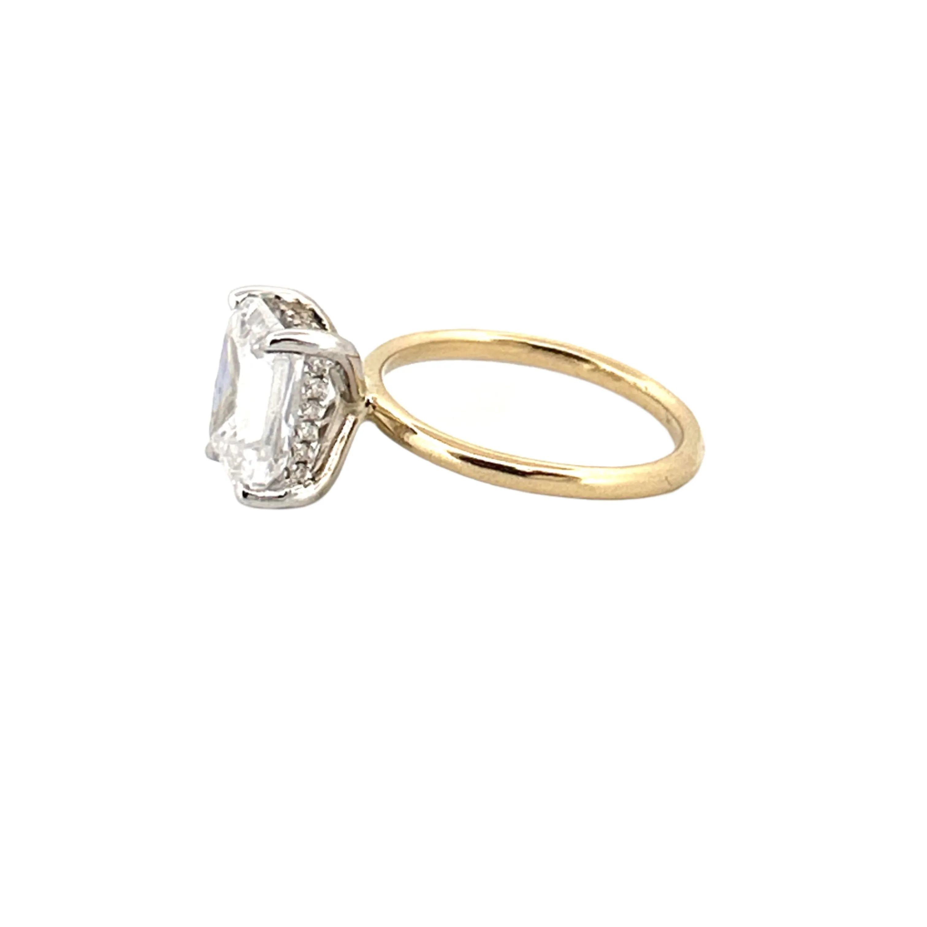 14K Two-Tone Gold 3.00 Carat Radiant Lab Grown Diamond Under Halo Solitaire Engagement Ring