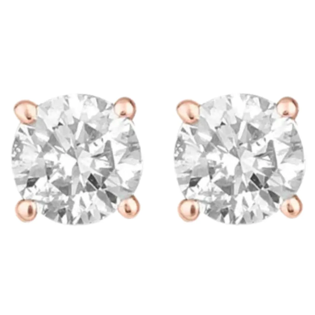 14k White And Rose Gold 1/4 Carat Solitaire Created Diamond 2 Pair Round Stud Earrings