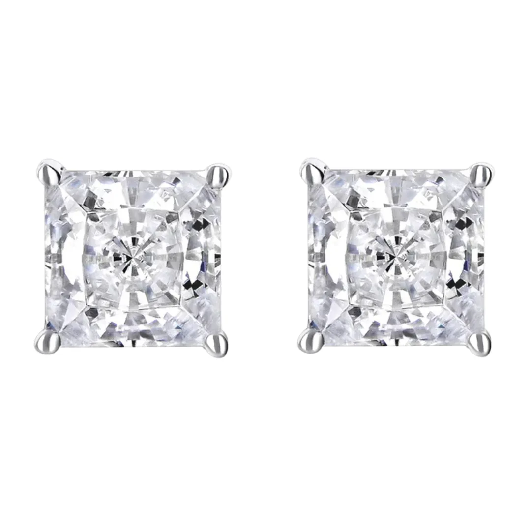 14k White Gold 1/2 Carat Solitaire Created Diamond 2 Pair Round and Princess Stud Earrings