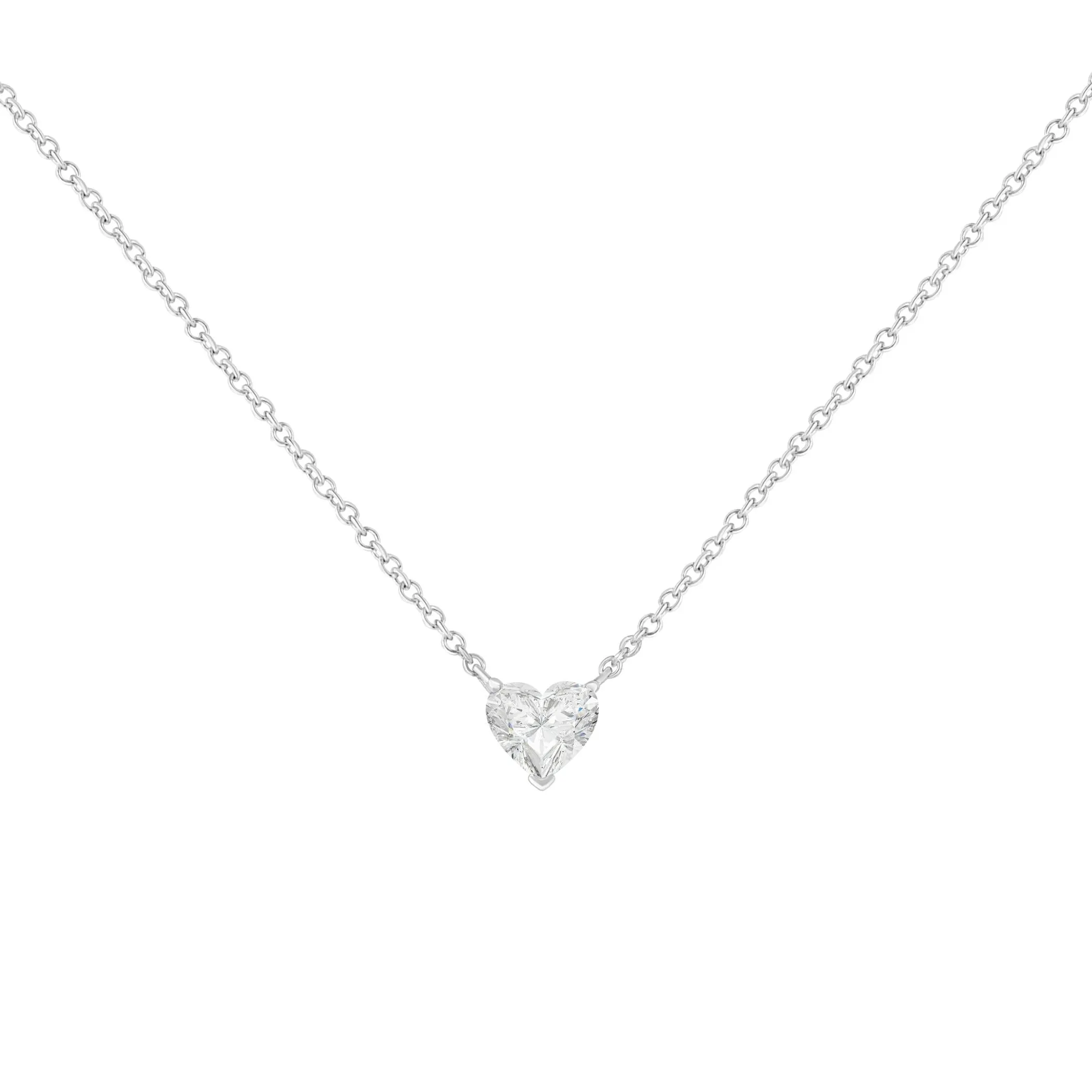 14k White Gold 1/4 Cttw Lab Grown Heart Shape Diamond Solitaire 18" Pendant Necklace (E-F Color, SI1-SI2 Clarity)