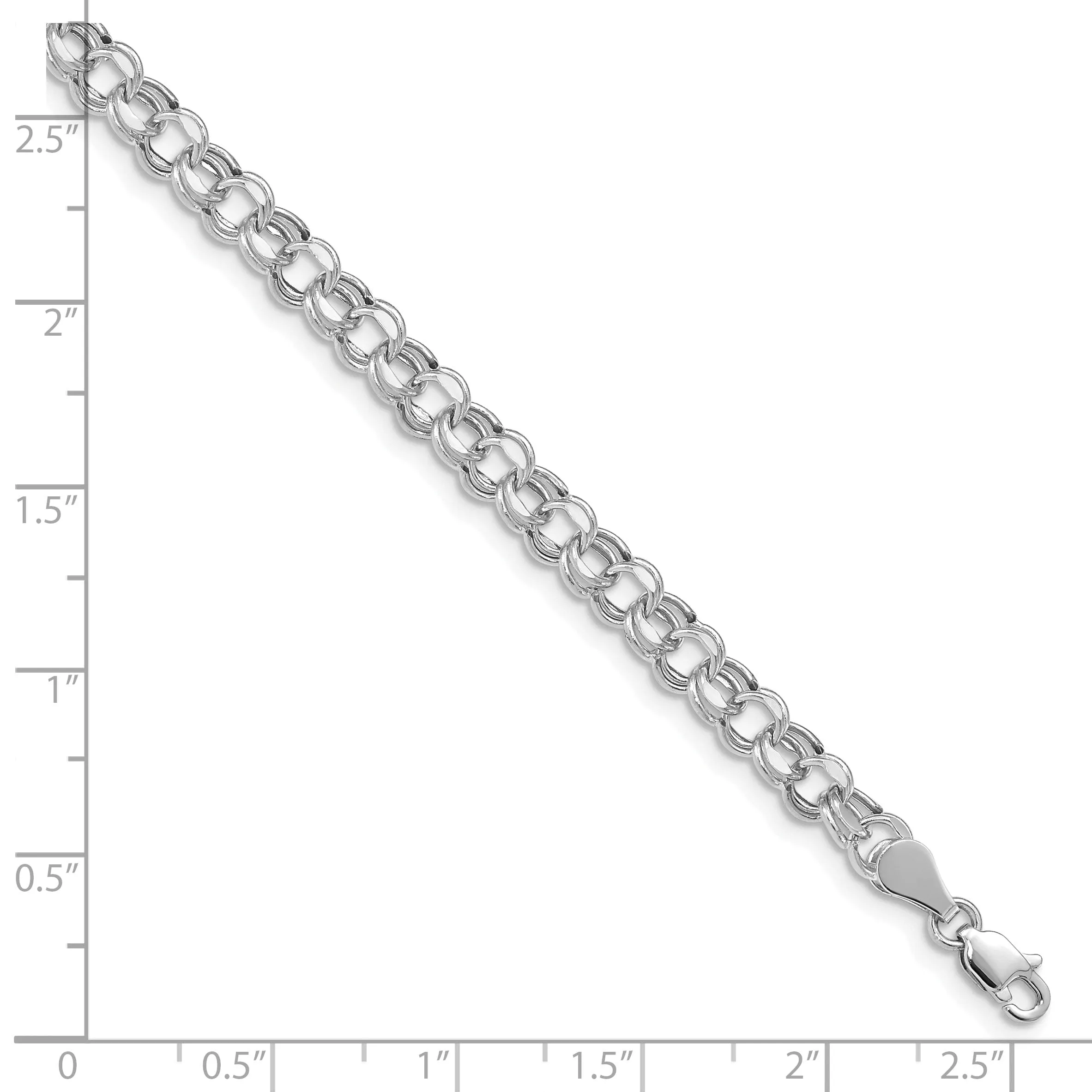 14K White Gold Charm Bracelet - Diamond Cut, 5-MM Wide Link, 7.25-inch