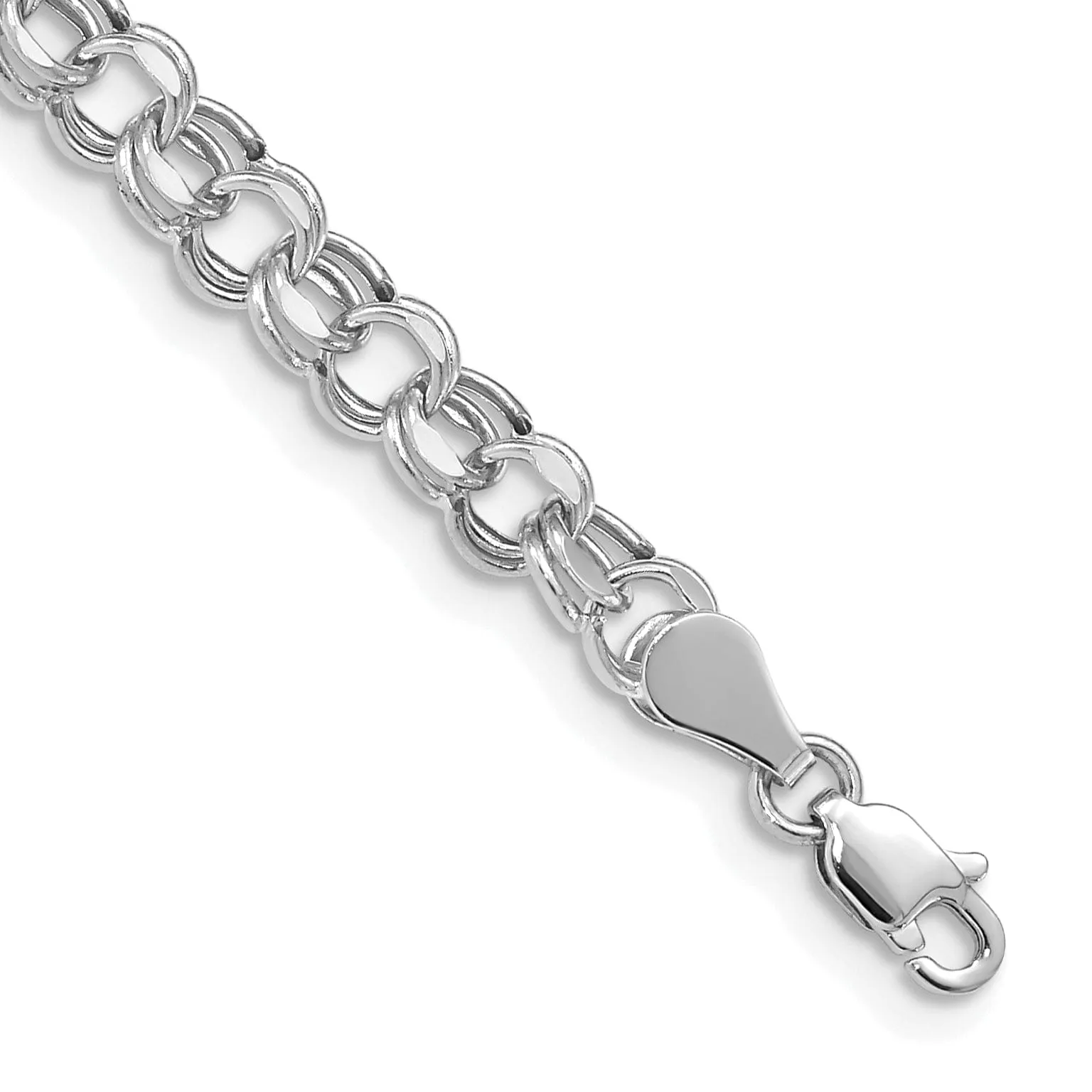 14K White Gold Charm Bracelet - Diamond Cut, 5-MM Wide Link, 7.25-inch