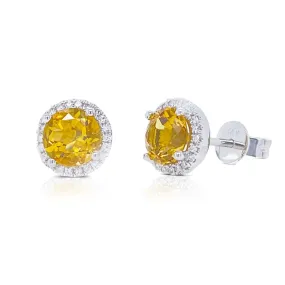 14K White Gold Citrine and Diamond Stud Earrings