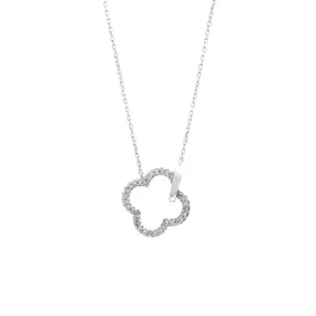 14K White Gold Clover Single Micro Pave Diamond Necklace