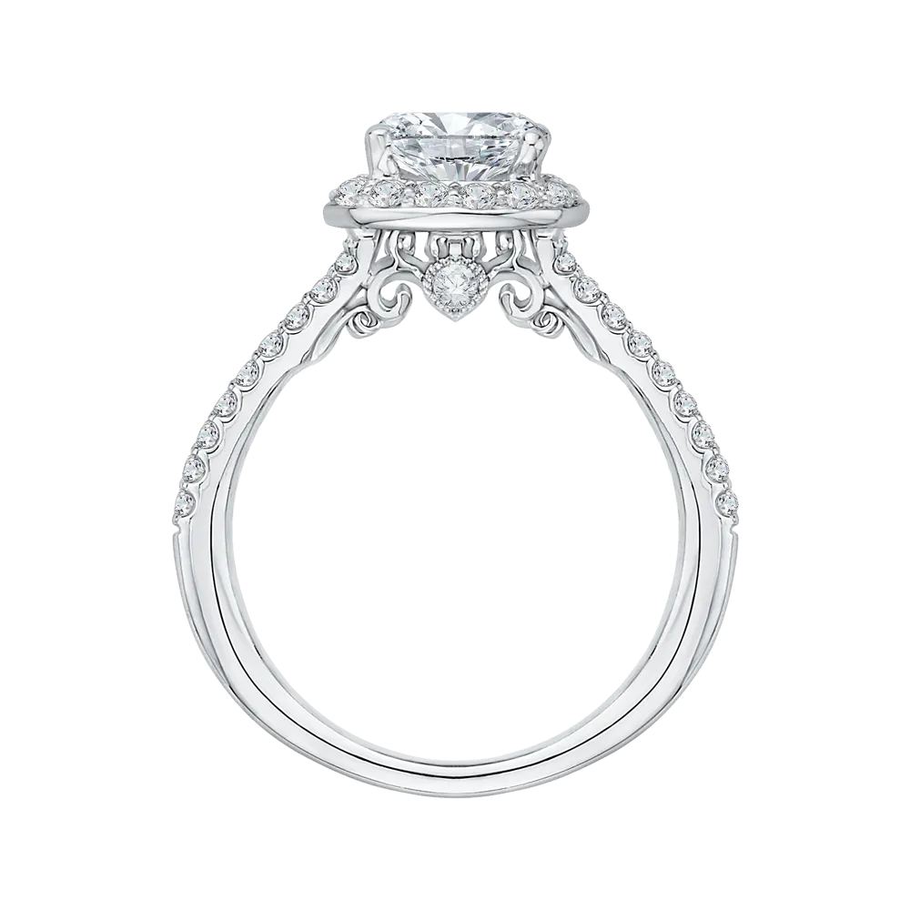 14K White Gold Cushion Cut Diamond Halo Engagement Ring with Split Shank (Semi Mount)