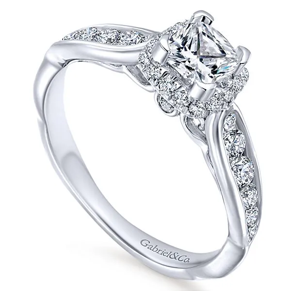 14k White Gold Cushion Cut Halo