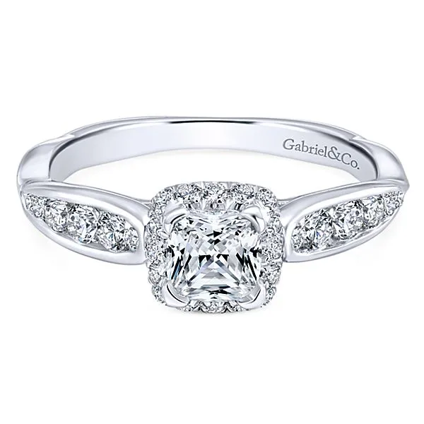 14k White Gold Cushion Cut Halo