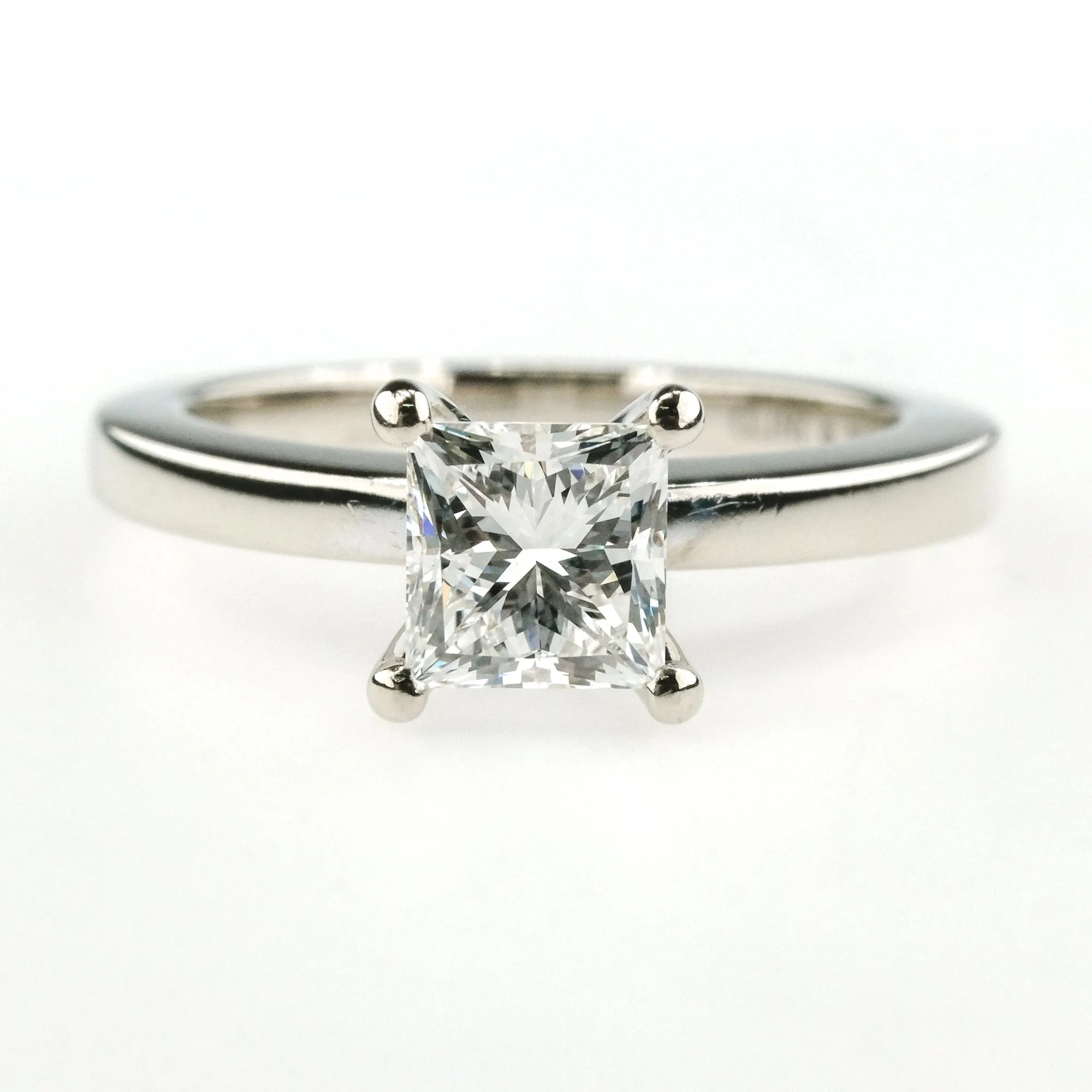 14K White Gold GIA 0.95ct Princess Diamond Solitaire Engagement Ring Size 5