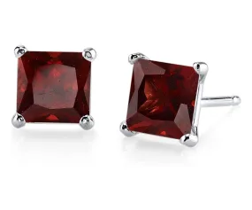 14k White Gold Plated 1 Carat Princess Cut Created Garnet Sapphire Stud Earrings