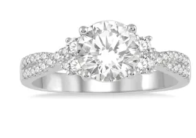 14K White Gold Round Cut Diamond Engagement Ring, 0.35Carat TW