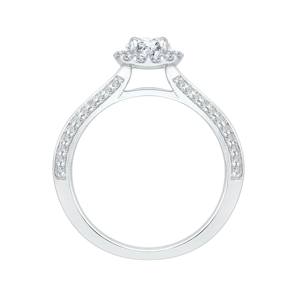 14K White Gold Round Cut Diamond Halo Cathedral Style Engagement Ring