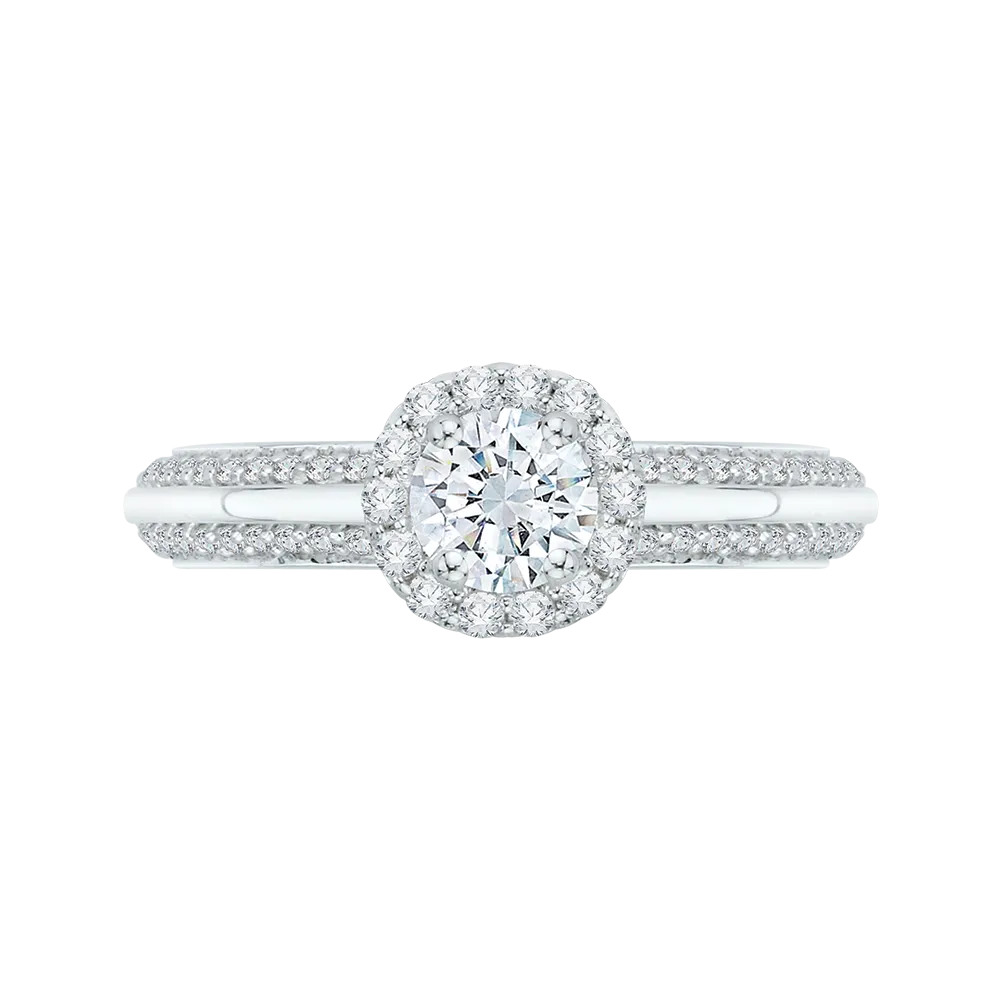 14K White Gold Round Cut Diamond Halo Cathedral Style Engagement Ring