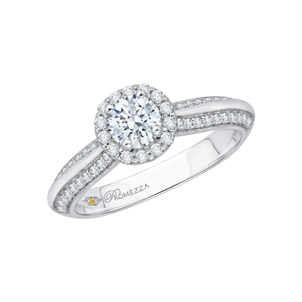 14K White Gold Round Cut Diamond Halo Cathedral Style Engagement Ring