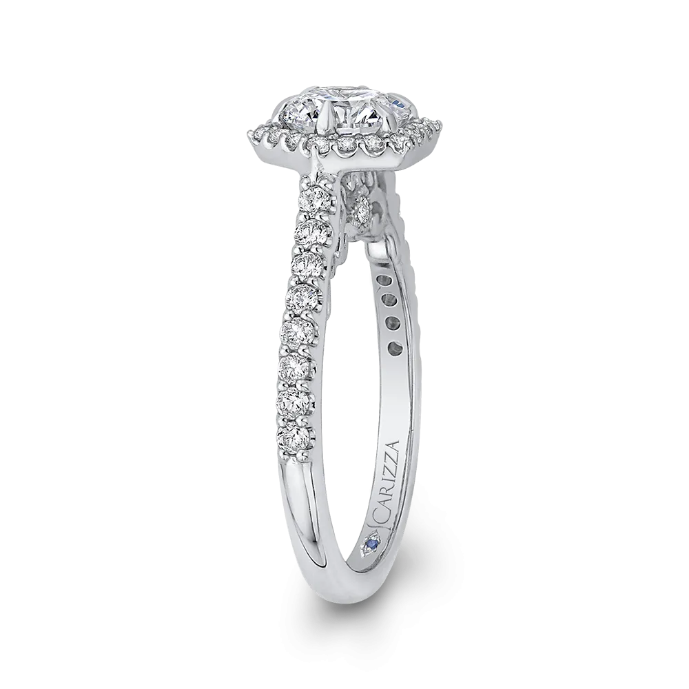 14K White Gold Round Diamond Halo Engagement Ring (Semi Mount)