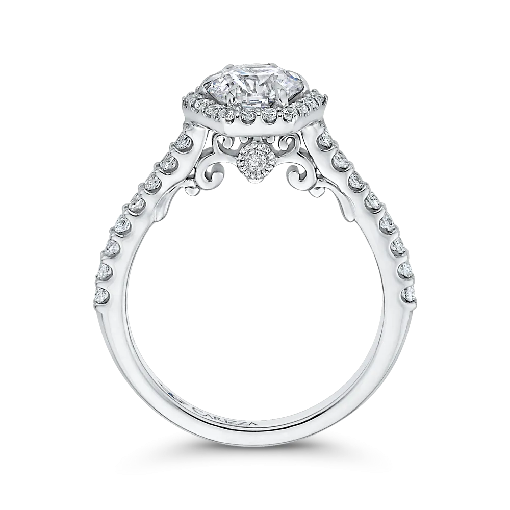 14K White Gold Round Diamond Halo Engagement Ring (Semi Mount)