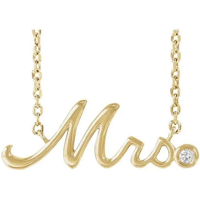 14K Yellow Gold .015 CT Natural Diamond "Mrs" 16-18" Necklace