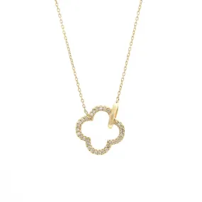 14K Yellow Gold Clover Single Micro Pave Diamond Necklace