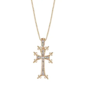 14K Yellow Gold Diamond Cross Necklace