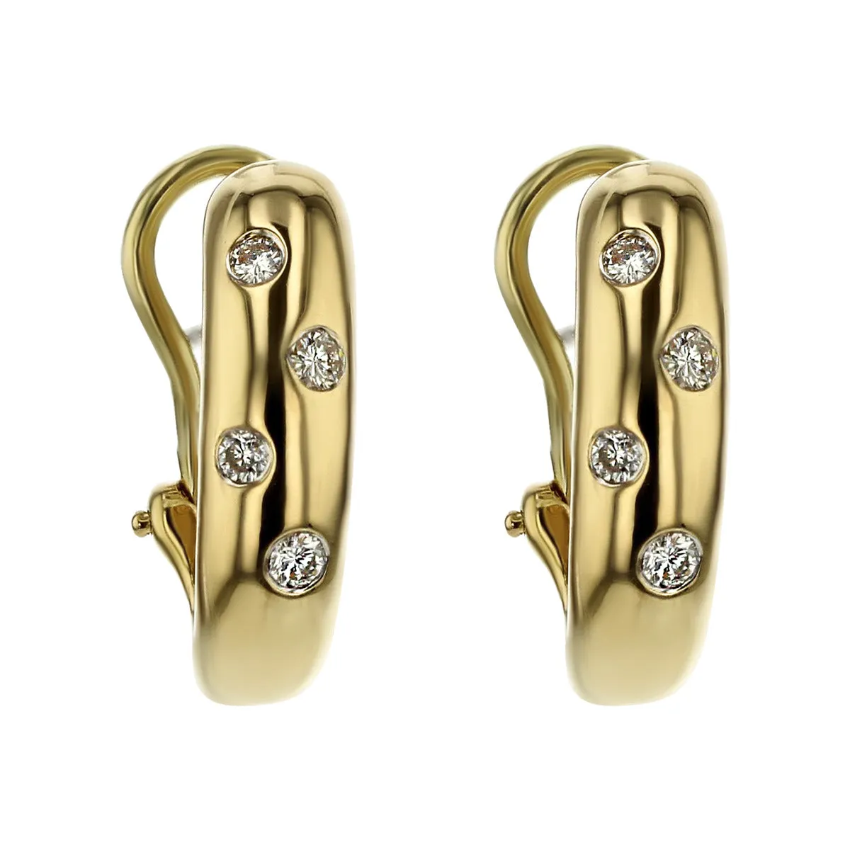 14K Yellow Gold Diamond Solid Drop Earrings