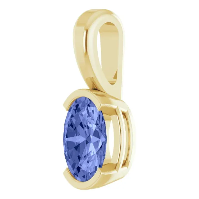 14K Yellow Gold Natural Tanzanite Solitaire Pendant