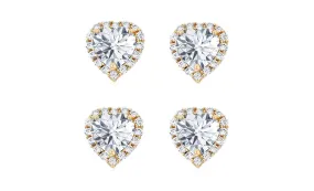 14k Yellow Gold Plated 4Ct Heart White Sapphire Set of Two Halo Stud Earrings