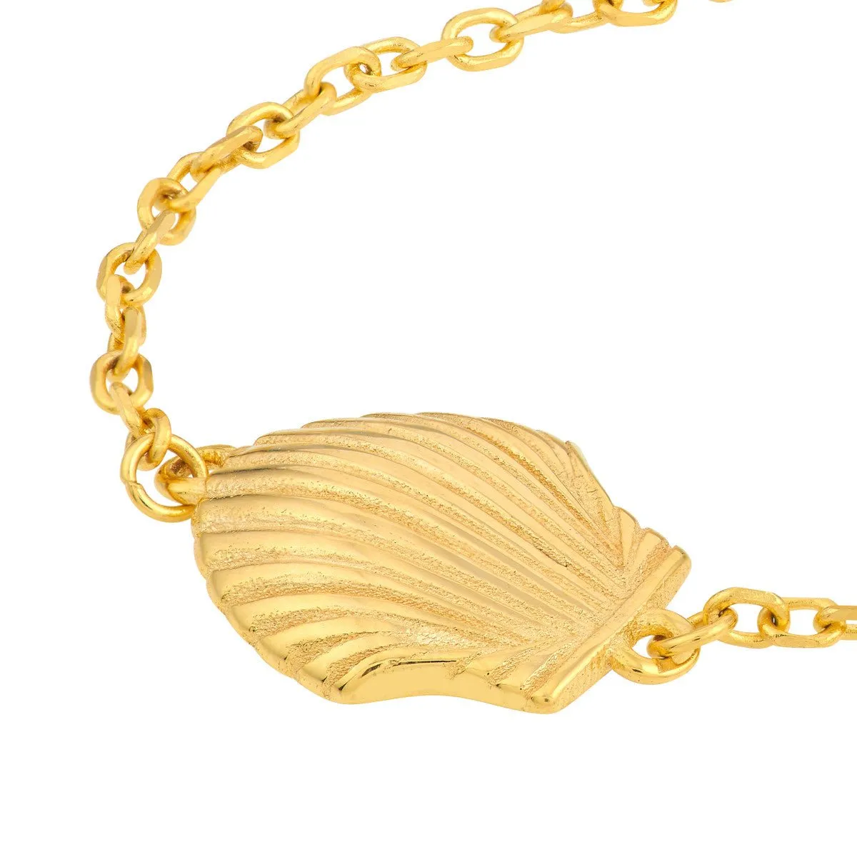 14K Yellow Gold Single Seashell Station Bracelet