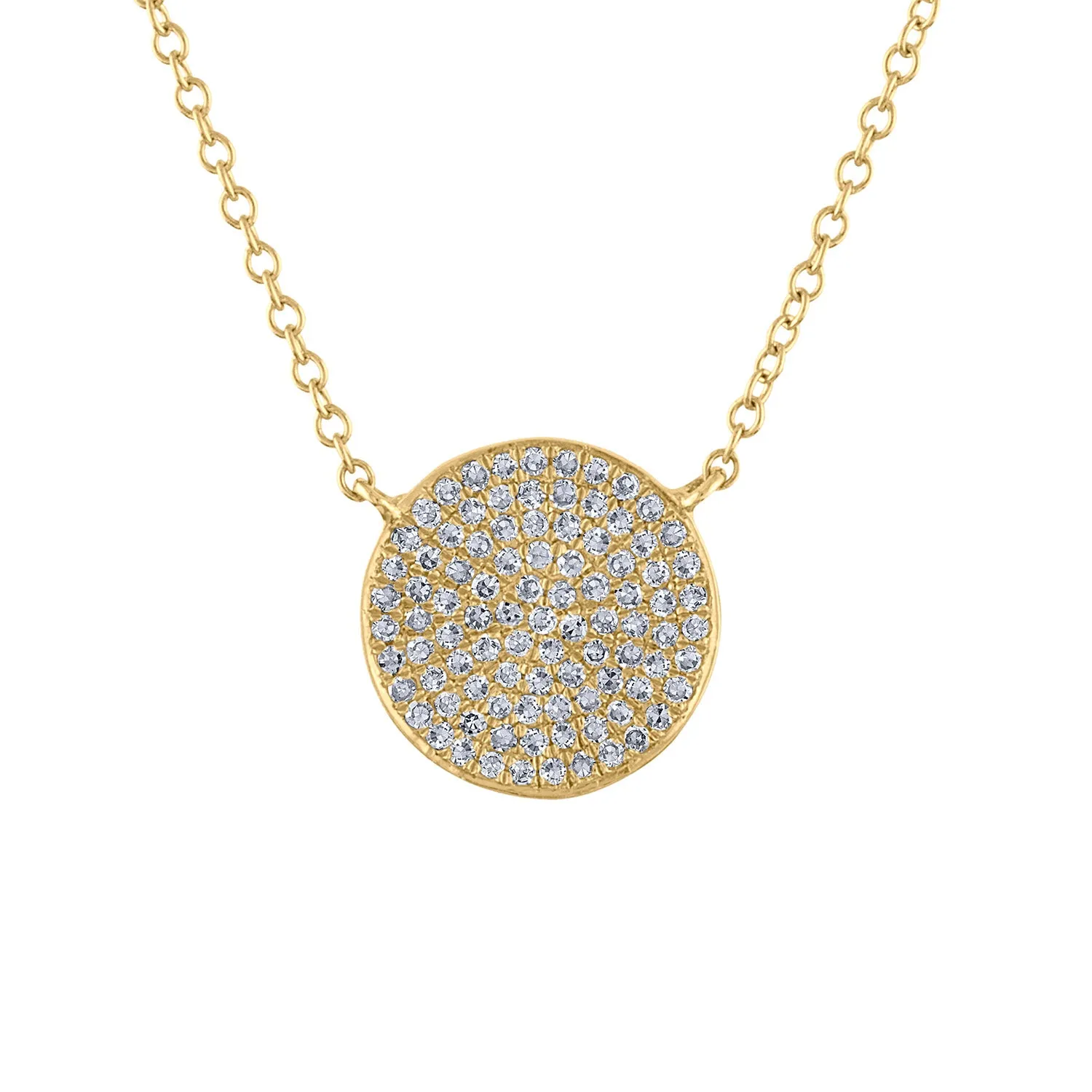 14KT GOLD MEDIUM PAVE DIAMOND DISK NECKLACE