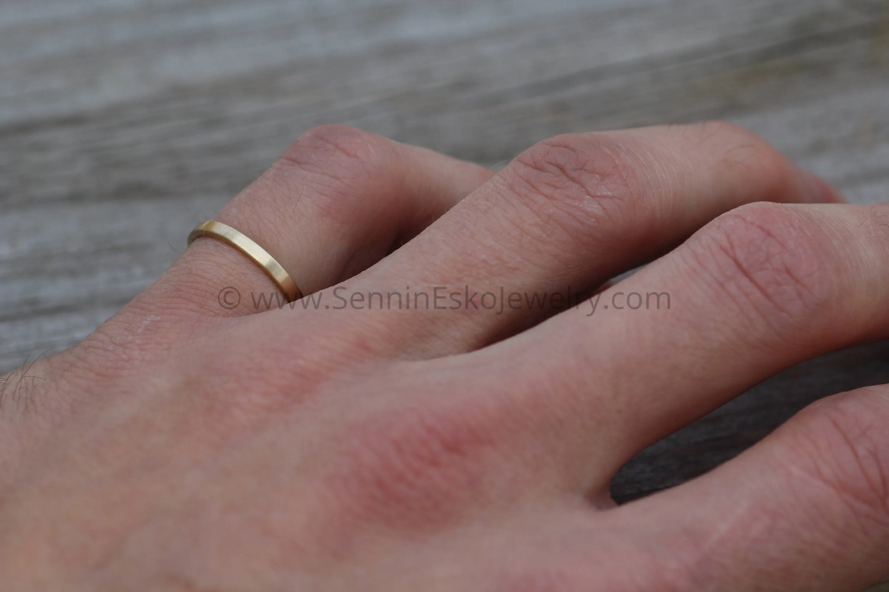 14kt Yellow Gold Wedding Ring SET 5x1mm and 2x1.2mm Flat Matte Gold Bands