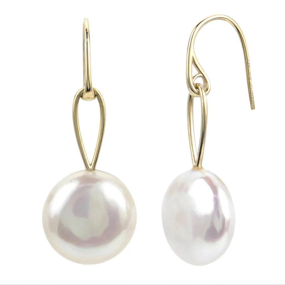 14KY Coin Pearl Hook Earrings