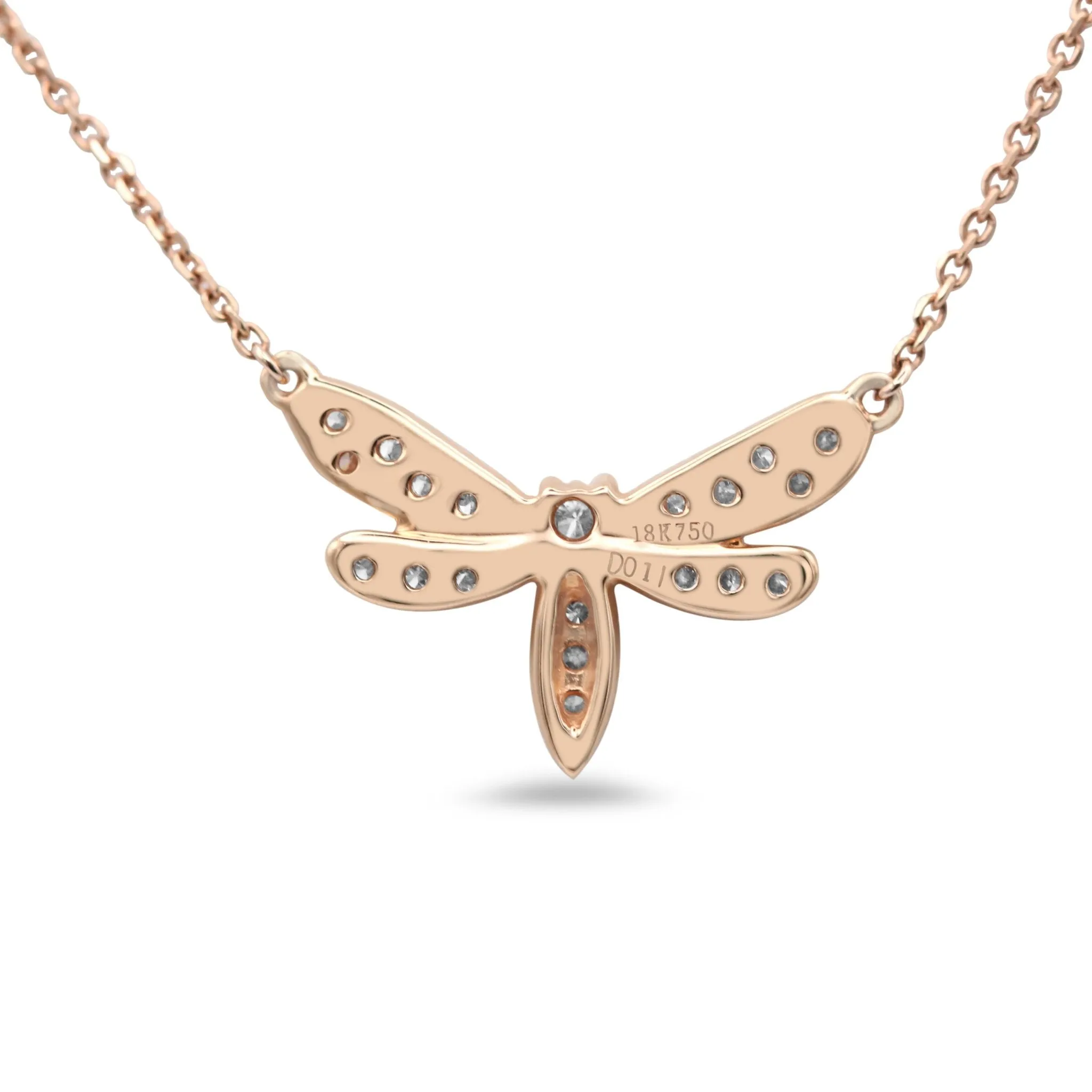 18ct Rose Gold Dragonfly Diamond Pendant Necklace 17"