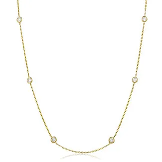 18ct Yellow Gold 0.26ct Round Brilliant Cut Diamond Station Necklace