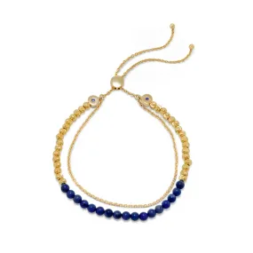 18k Gold Plated Sterling Silver Double Strand Lapis Bead Bracelet Bolo Bracelet