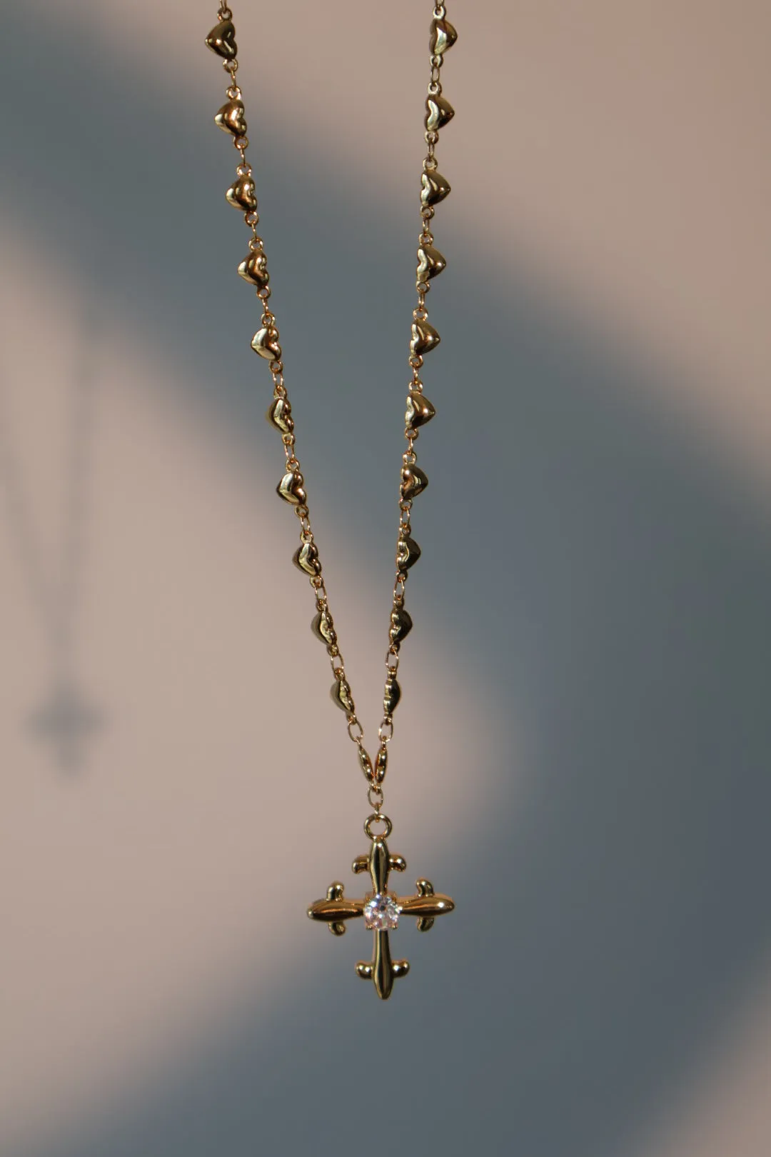 18K Real Gold Plated Diamond Cross of Heart Necklace