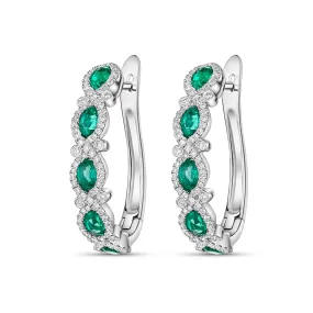 18K White Gold Emerald and Diamond Half Hoop Earrings