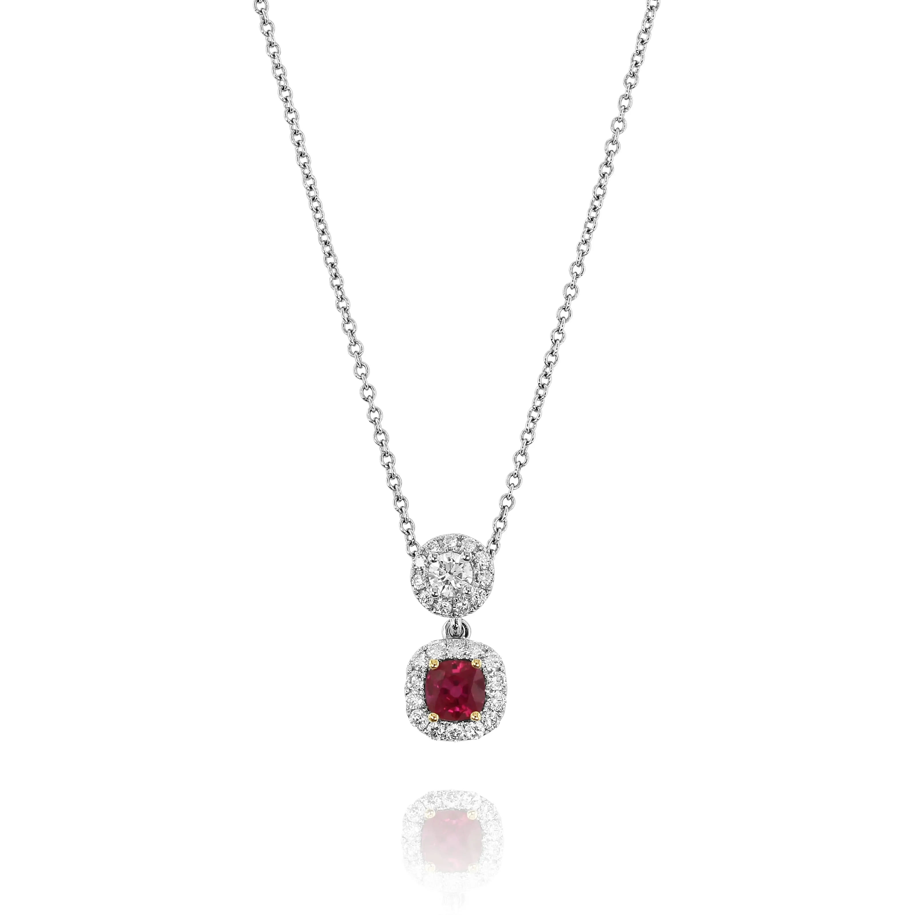 18K Yellow & White Ruby and Natural Diamond 18 inch Necklace