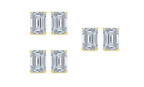 18k Yellow Gold 1/2Ct Emerald Cut White Sapphire Set Of Three Stud Earrings Plated