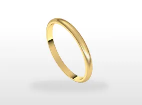 18k Yellow Gold 2 mm Half Round Classic Wedding Band with Brushed Finish