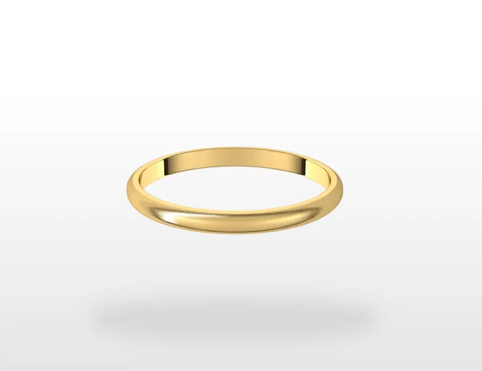 18k Yellow Gold 2 mm Half Round Classic Wedding Band with Brushed Finish