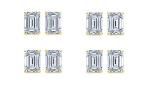 18k Yellow Gold 4mm 4Ct Emerald Cut White Sapphire Set Of Four Stud Earrings Plated