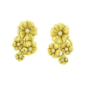 18K Yellow Gold Diamond Blossom Earrings