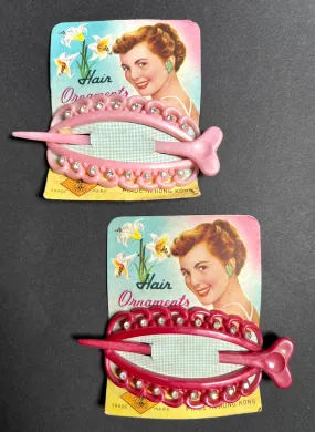 1950s Deep Pink Hair Barrette on Lovely Display card