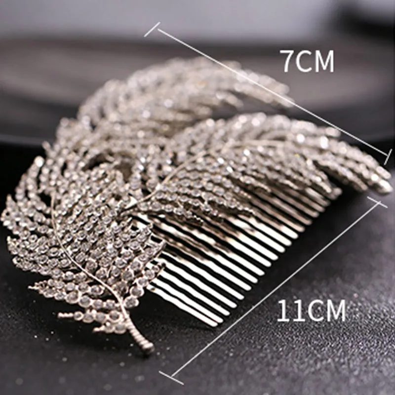 1pc Silver Color Rhinestone Leaf Hair Comb Tiara de Noiva