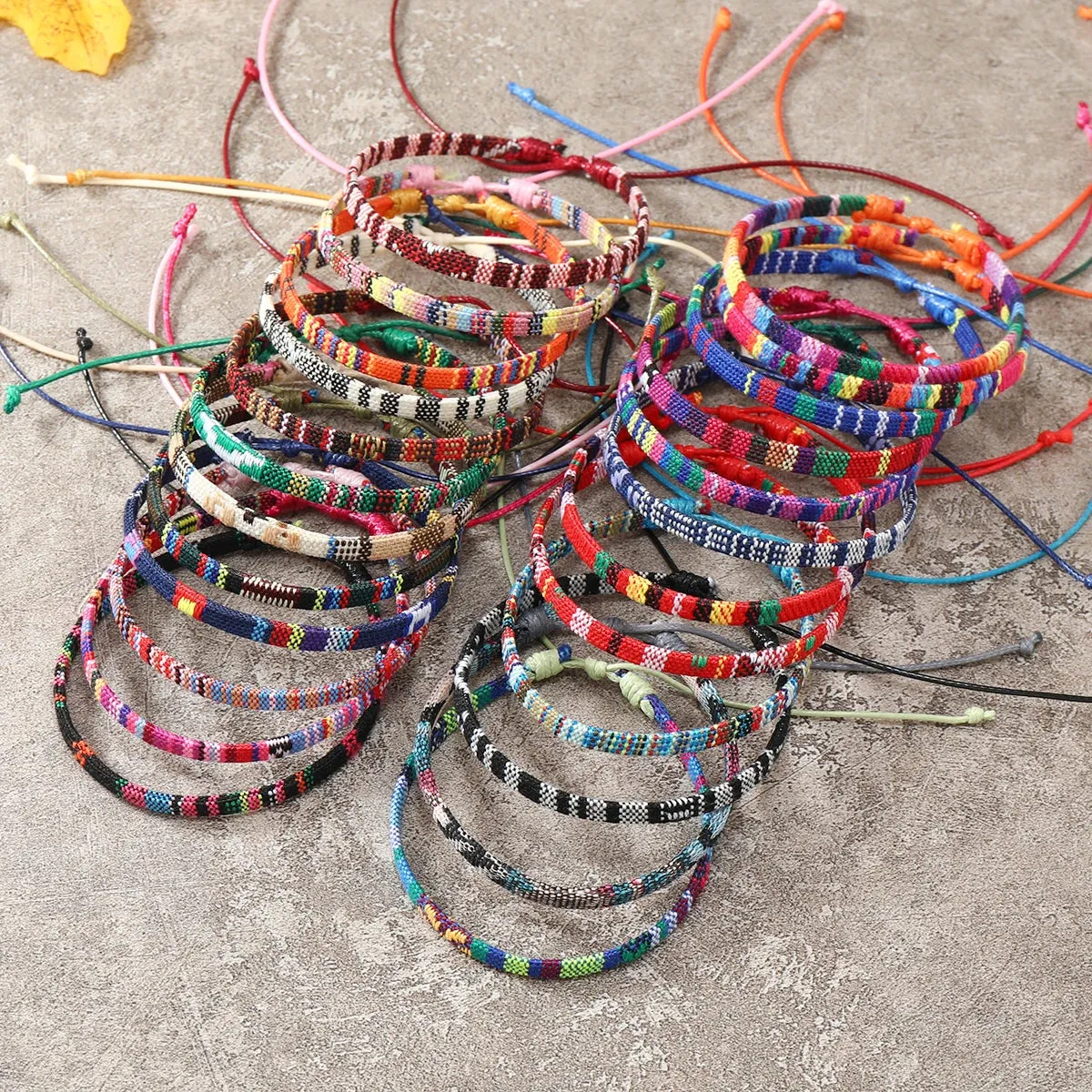 24pcs Bohemian Style Women Bracelets Set, Random Colorful Cloth Art Friendship Surf Bracelet For Men Women